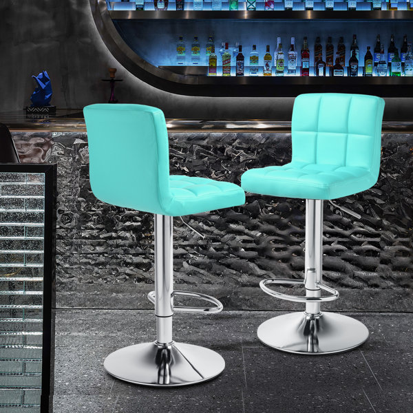 Orren Ellis Martel Swivel Adjustable Height PU Leather Bar Stool with